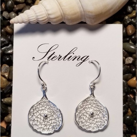 Sterling silver 925 coral design curved interlacing web teardrop earrings - Picture 1 of 7